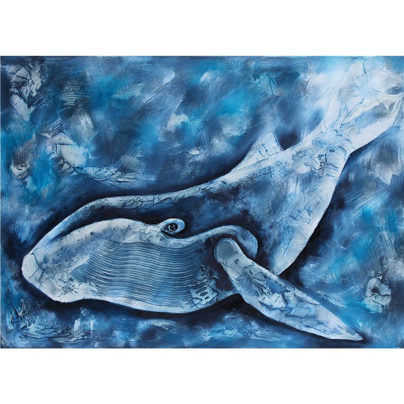 Whale Painting Fish Original Art Underwater Wall Art Maritime Artwork 50 by 70cm - โปสเตอร์ - วัสดุอื่นๆ 