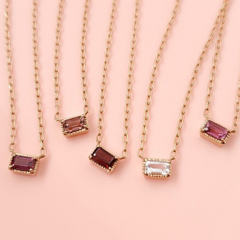 【9 types】Antique emerald cut necklace milgrain style - Necklaces - Gemstone Gold