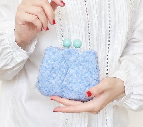 風皿設計 花苞短夾 皮夾 錢包 口金包 寶寶藍