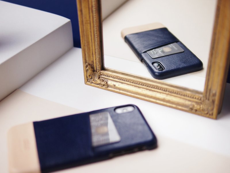 插卡皮革手機殼 iPhone XR/Xs Max -藍/本 - 手機殼/手機套 - 真皮 藍色