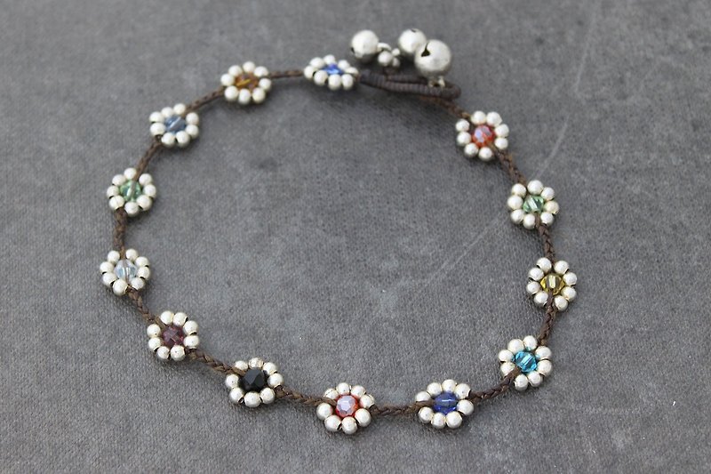 Candy Crystal Daisy Silver Braided Anklets Beaded Glam - Other - Other Metals Multicolor