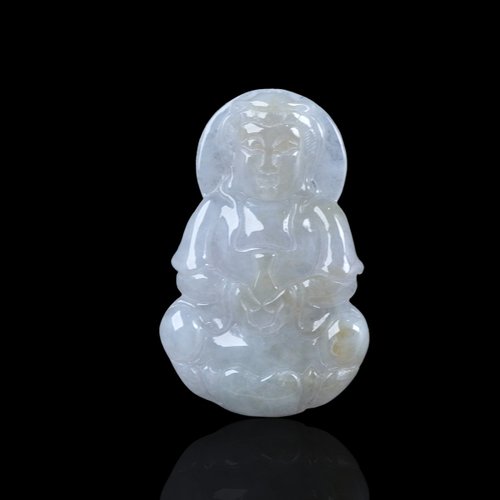 瓔珞翡翠 冰種飄黃翡翡翠觀音菩薩項鍊 | 天然緬甸玉翡翠A貨 | 送禮