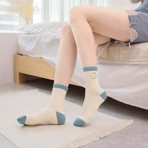 HUAER Design Socks 【小清新線條熊】布朗尼聯名刺繡AB中筒襪 I Z0023