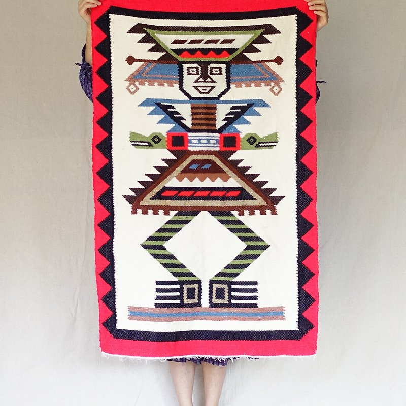 BajuTua /暖暖老物/ 阿茲特克人形手工掛毯 - 棉被/毛毯 - 羊毛 紅色