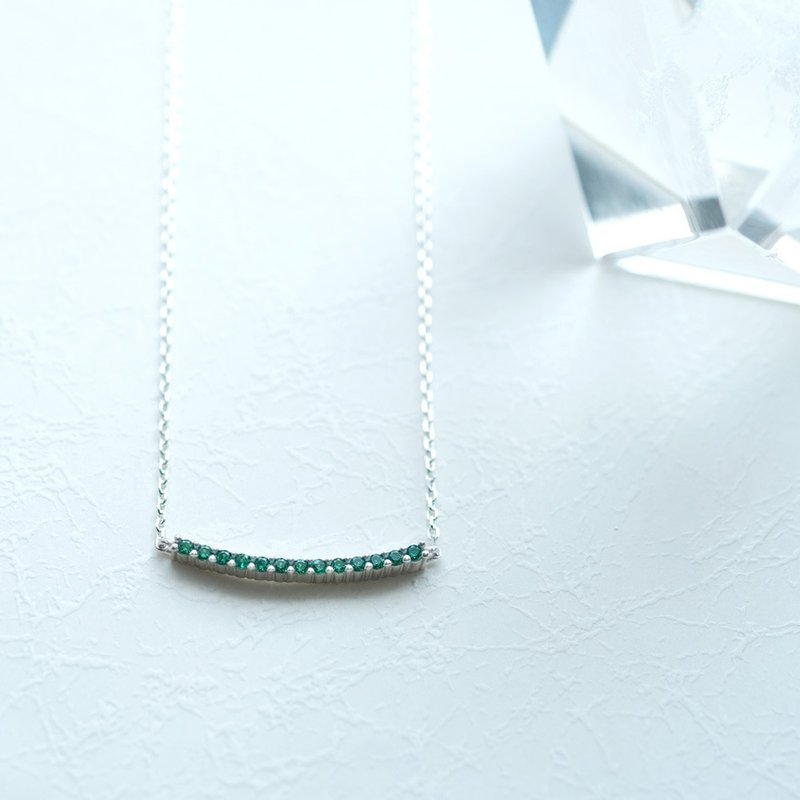 Emerald pave double hanging necklace Silver 925 - สร้อยคอ - โลหะ สีเขียว