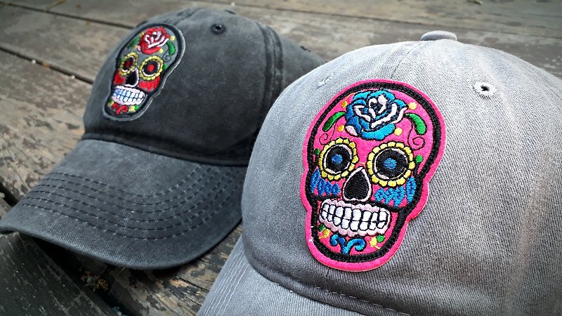 AMIN'S SHINY WORLD Handmade souvenir embroidered skull washed old hat ten colors - Hats & Caps - Cotton & Hemp Multicolor
