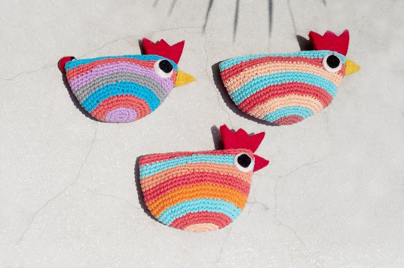 Valentine's Day gift limited handmade crocheted chicken coin purse / wool felt storage bag / small bag / sundries bag-ice cream color striped chicken animal friend - Coin Purses - Cotton & Hemp Multicolor