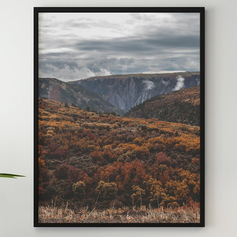 秋天的山有霧的秋天景觀棕色植物灰色的天空濕土壤水 - 掛牆畫/海報 - 紙 