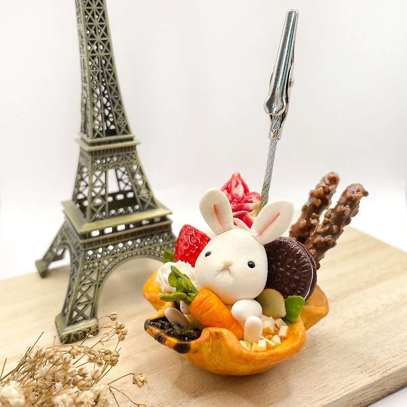 Clay Dessert | Bunny Simulated Ice Cream Sundae Base Business Card Holder/Gift/Decoration - Card Stands - Clay Multicolor