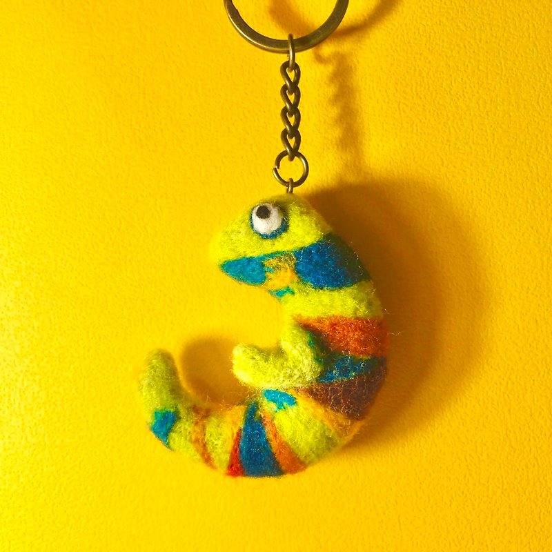 Rainbow Felted  Chamaeleonidae Key ring - Keychains - Wool Green