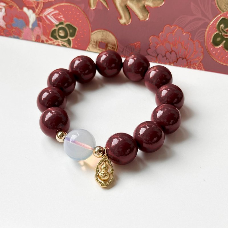 [2025 Welcomes the Year of the Snake] Cinnabar | Opal | 14K gold-plated gourd bracelet to bring peace and ward off evil spirits as a New Year gift - Bracelets - Semi-Precious Stones Multicolor