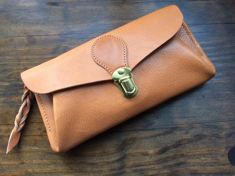 Italian leather * long wallet "series-envelope" natural - Wallets - Genuine Leather Khaki
