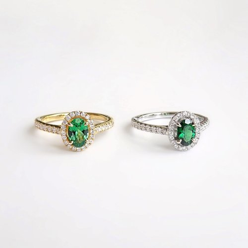 Joyce Wu Handmade Jewelry 限量限貨 - 天然沙弗萊石 祖母綠色系 鑲鑽 純 18K 白金黃金 戒指