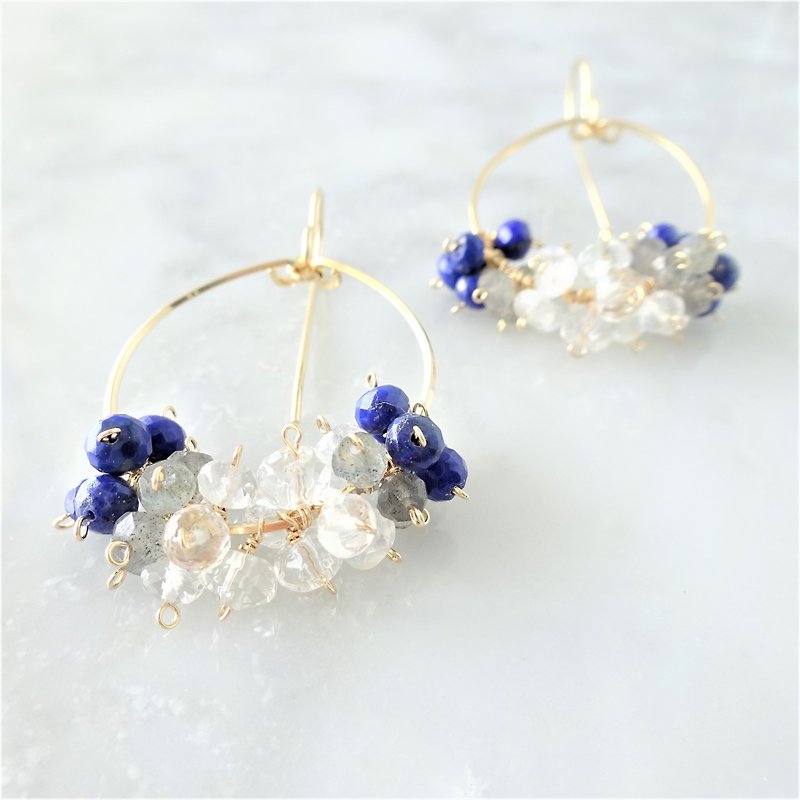 14kgf*宝石質 gradient colors pierced earring / earring - 耳環/耳夾 - 寶石 藍色