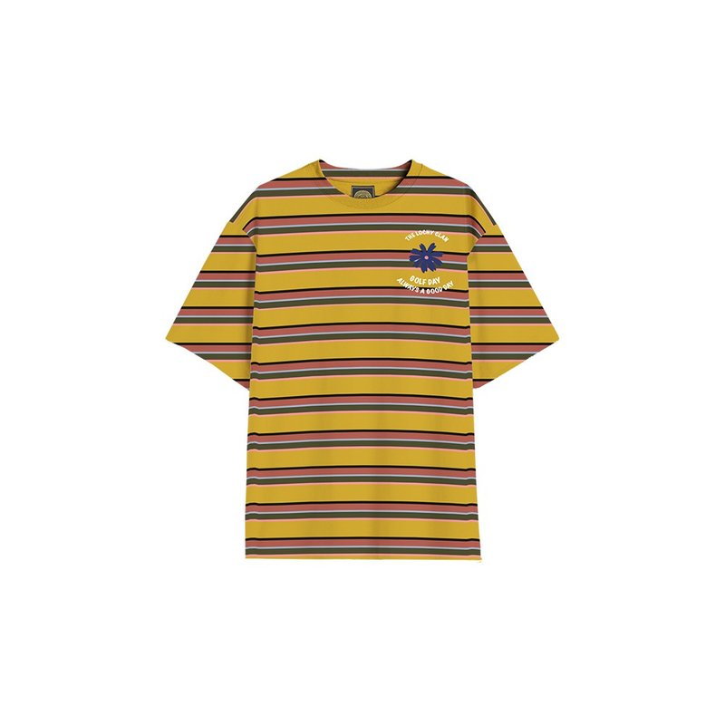 LOCHYCLAN 中性 短袖直身T恤(黃條紋) - Daniel Wong - 女 T 恤 - 棉．麻 