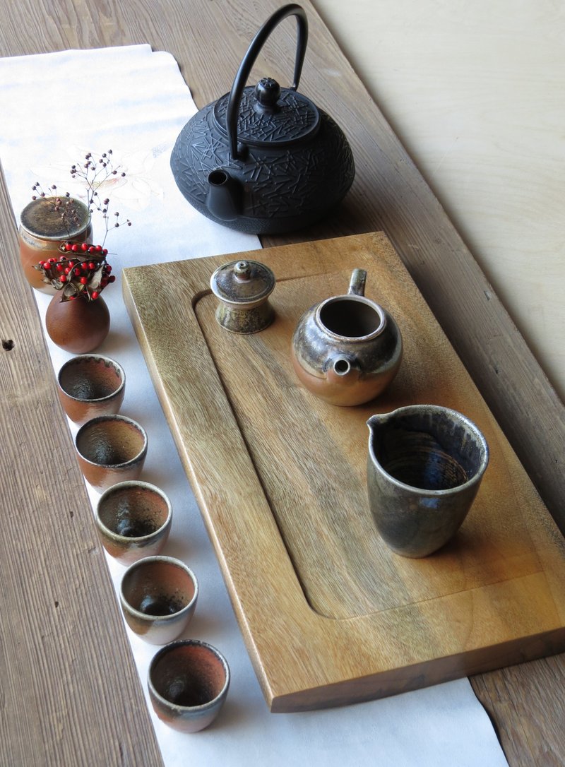 HO MOOD deconstruction series - handmade log tea tray - ที่รองแก้ว - ไม้ สีนำ้ตาล