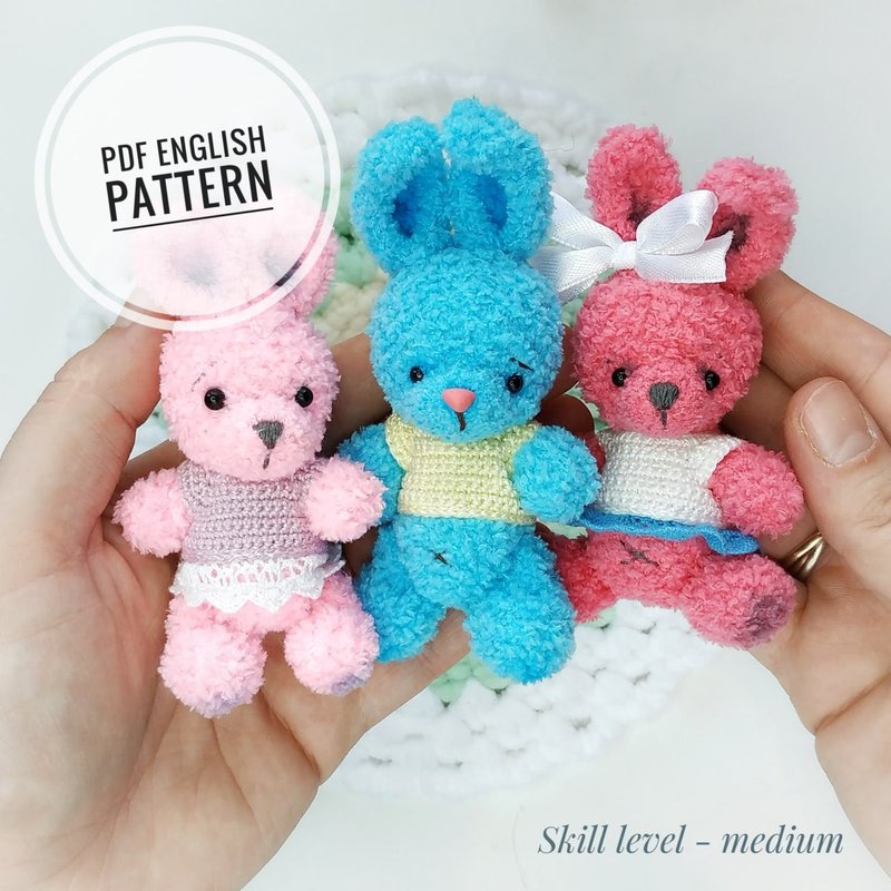 Pdf pattern Crochet Mini teddy bunny. Amigurumi rabbit. Dollhouse miniature - 電子書/雜誌 - 其他材質 