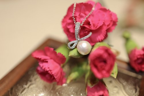 Black Joker 黑角設計 母親節訂製珠寶飾品-日本Akoya珍珠 925純銀 蝴蝶結珍珠項鍊