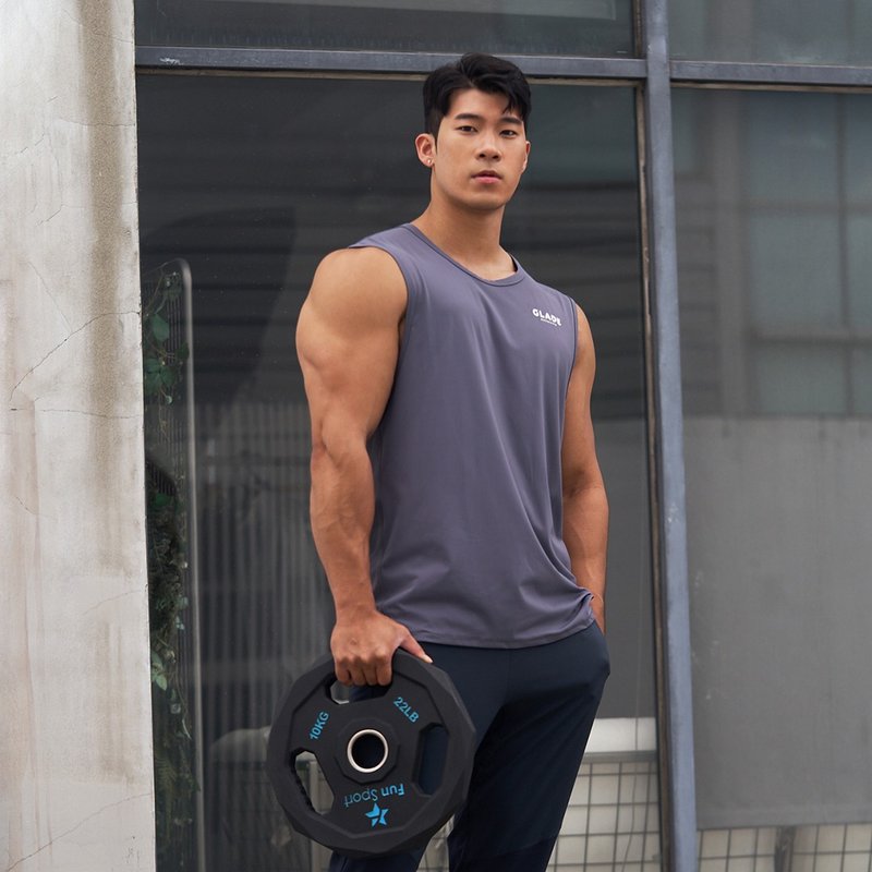 【GLADE.】Stretch functional training vest (grey blue) - ชุดกีฬาผู้ชาย - ไนลอน สีน้ำเงิน