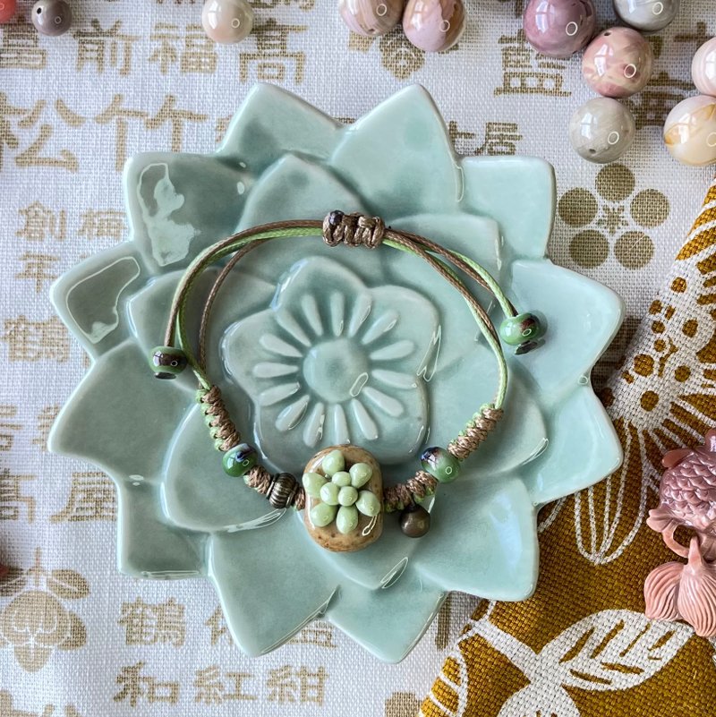 Succulents Clay Glass Bead Bracelet - Bracelets - Colored Glass 