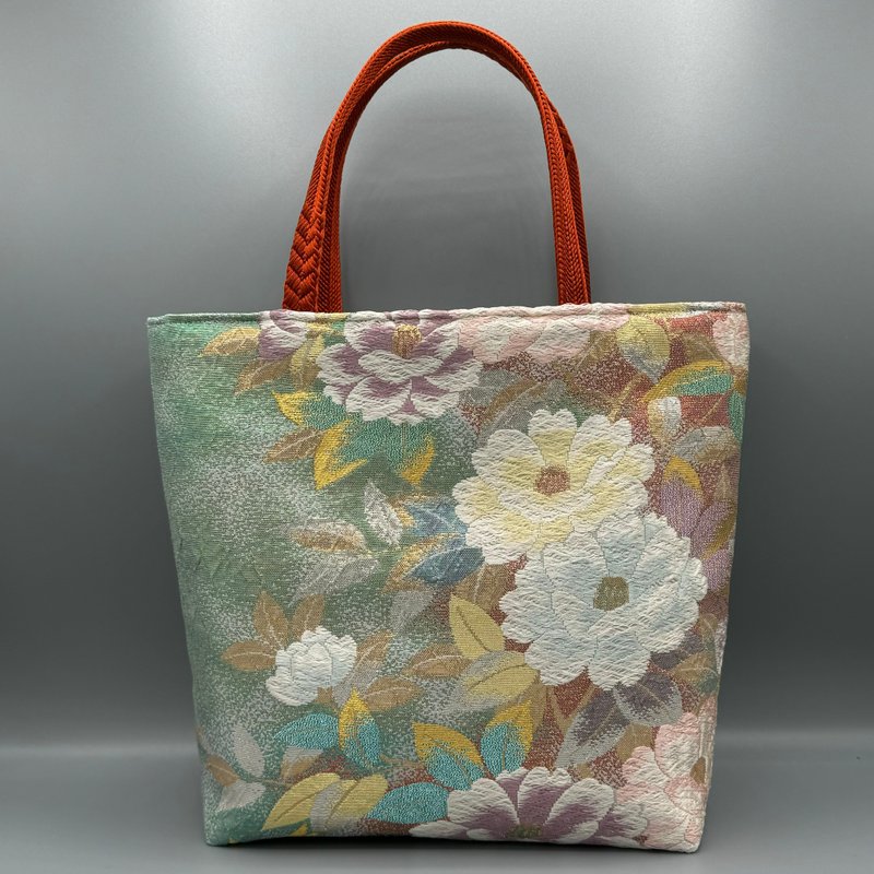 Kimono Obijime Remake Tote bag - กระเป๋าถือ - ผ้าไหม สีเขียว