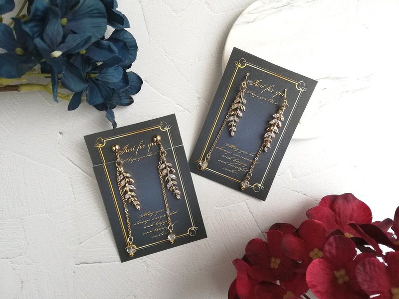 紫藤花　氧化鋯 - 耳環/耳夾/耳骨夾 - 貴金屬 金色