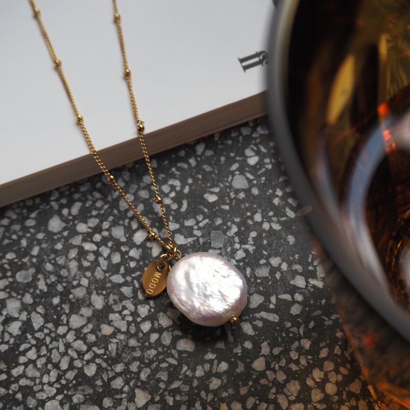 淡水珍珠 月光石 珍珠項鍊 | 月光珍心 NE-00010 - 項鍊 - 珍珠 金色