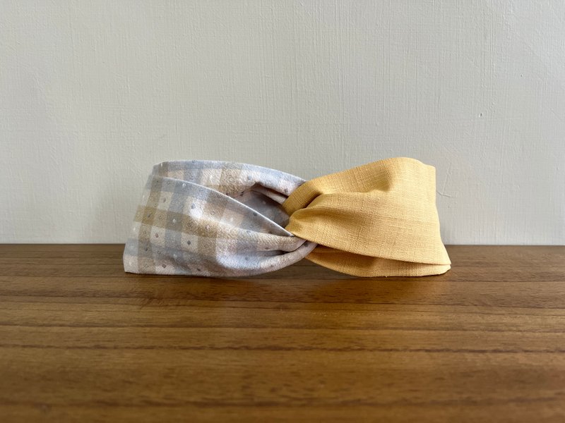 Japan's first dyed fabric/unprinted style-golden/double-piece headband - ที่คาดผม - ผ้าฝ้าย/ผ้าลินิน สีเหลือง