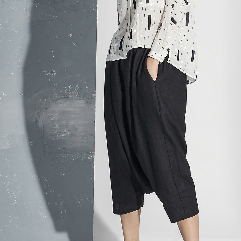 【Custom】Linen beveled harem pants - Women's Pants - Cotton & Hemp Black