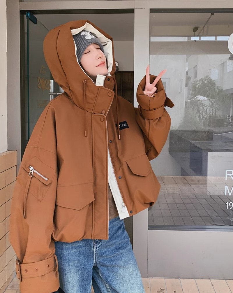 [Mori Zhihai] Brown workwear down jacket (pre-order) - Women's Casual & Functional Jackets - Down Brown