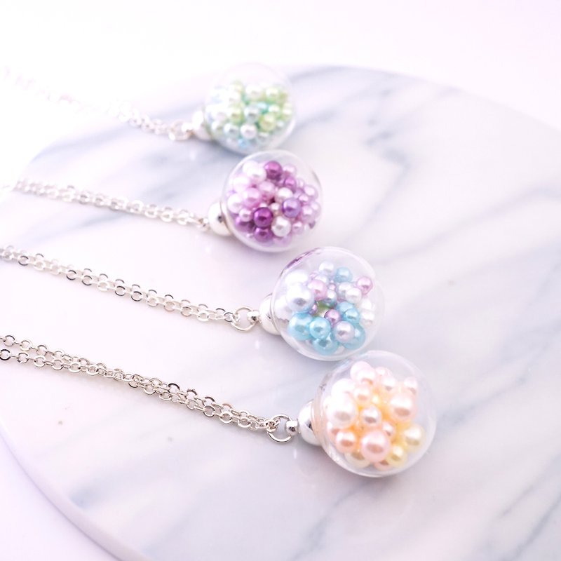 手作りの模造真珠ガラスボールネックレス - チョーカー - ガラス 多色
