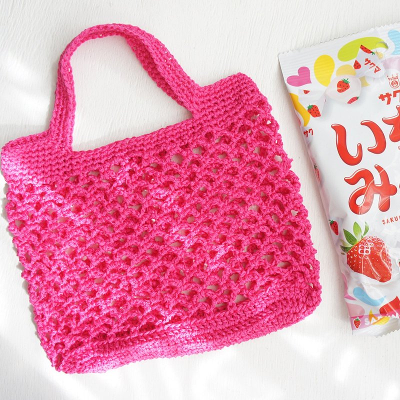 Ba-ba handmade Net knitting multi tote bag No.MB8 - 手提包/手提袋 - 其他材質 粉紅色