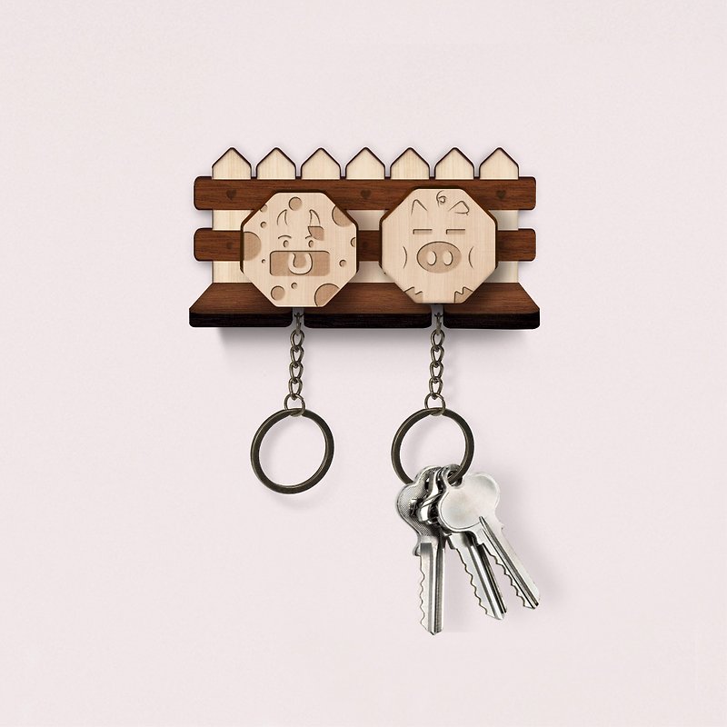 Farm Animals - Custom Wood Key Chain Hooks Set (Two-for-One) - Key / Storage / Wall Hanging / New Home Completion - Keychains - Wood Khaki