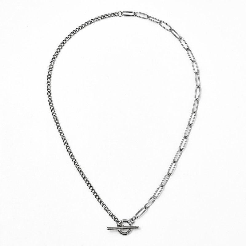 Mix chain necklace silver - 項鍊 - 銅/黃銅 銀色