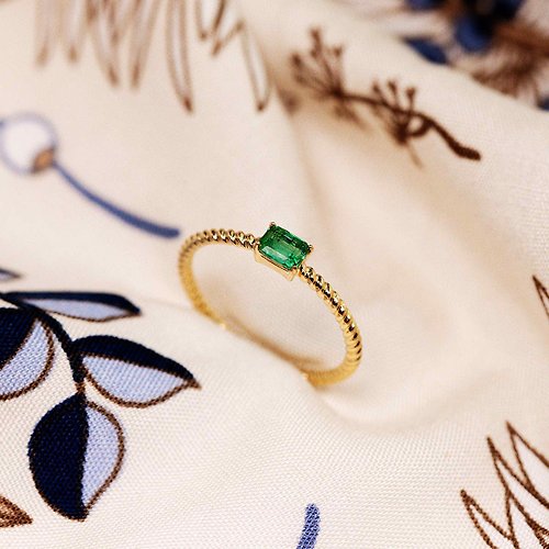 Purplemay Jewellery 【Emerald】18K金簡約INS風祖母綠戒指 疊戴戒指 - R189