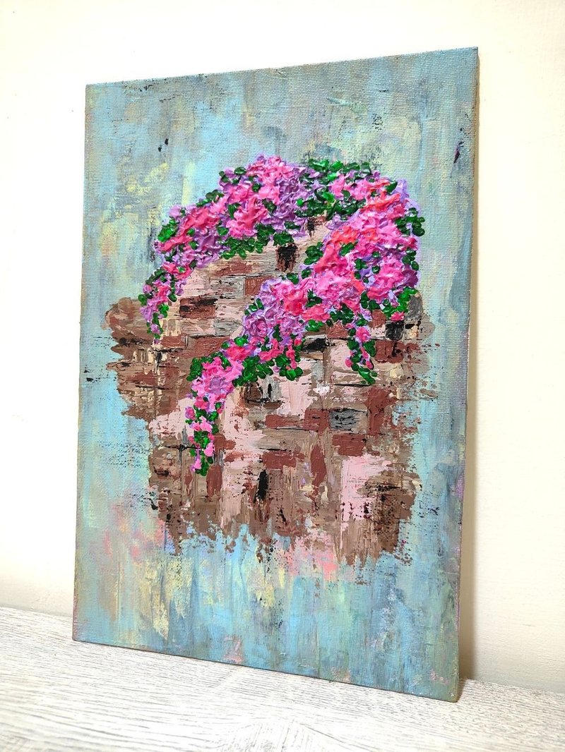 【九重葛】復古無框畫/掛畫/壓克力畫/風景/原畫/擺飾/聖誕禮物 - 擺飾/家飾品 - 棉．麻 