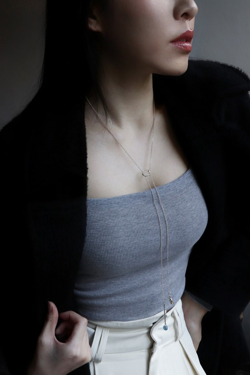 class a 2way螢石Y字 純銀項鍊 fluorite necklace - 項鍊 - 純銀 銀色