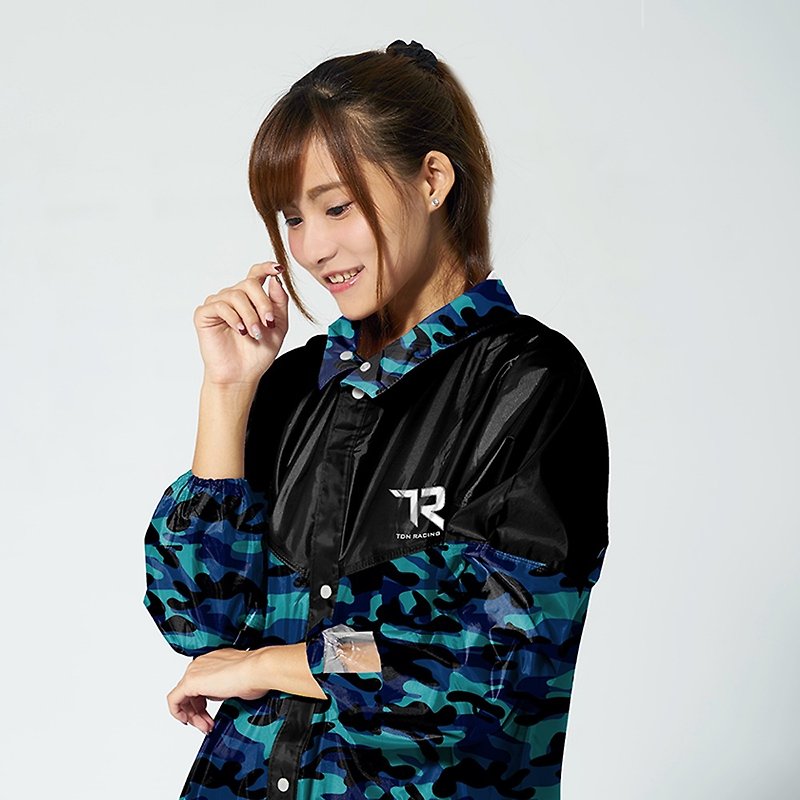TDN camouflage pre-opening raincoat raincoat (Taiwan non-toxic leather waterproof raincoat)-sea blue - Umbrellas & Rain Gear - Waterproof Material Blue