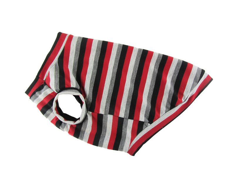 Black Red Gray Striped JERSEY Tank Top, Dog T-shirt, Dog Apparel - ชุดสัตว์เลี้ยง - วัสดุอื่นๆ สีแดง