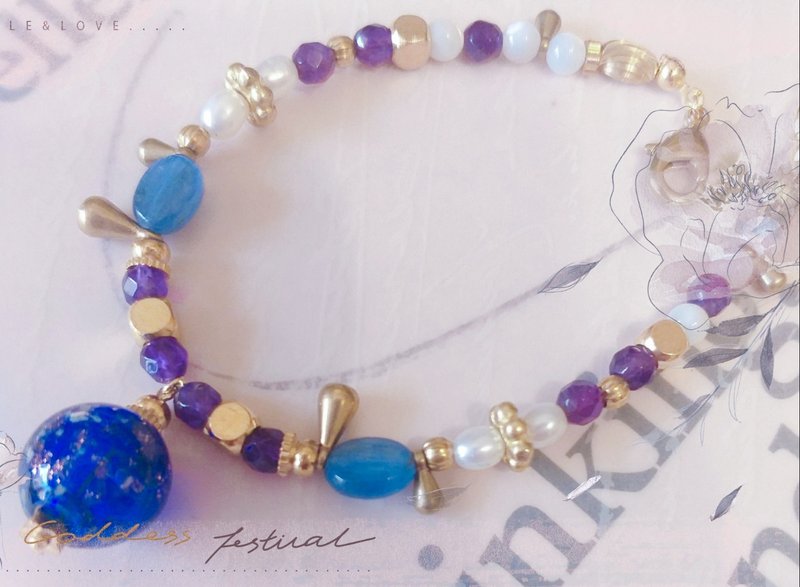 Wandering the Mediterranean* Natural semi- Gemstone scented essential oil custom bracelet - Bracelets - Colored Glass Pink