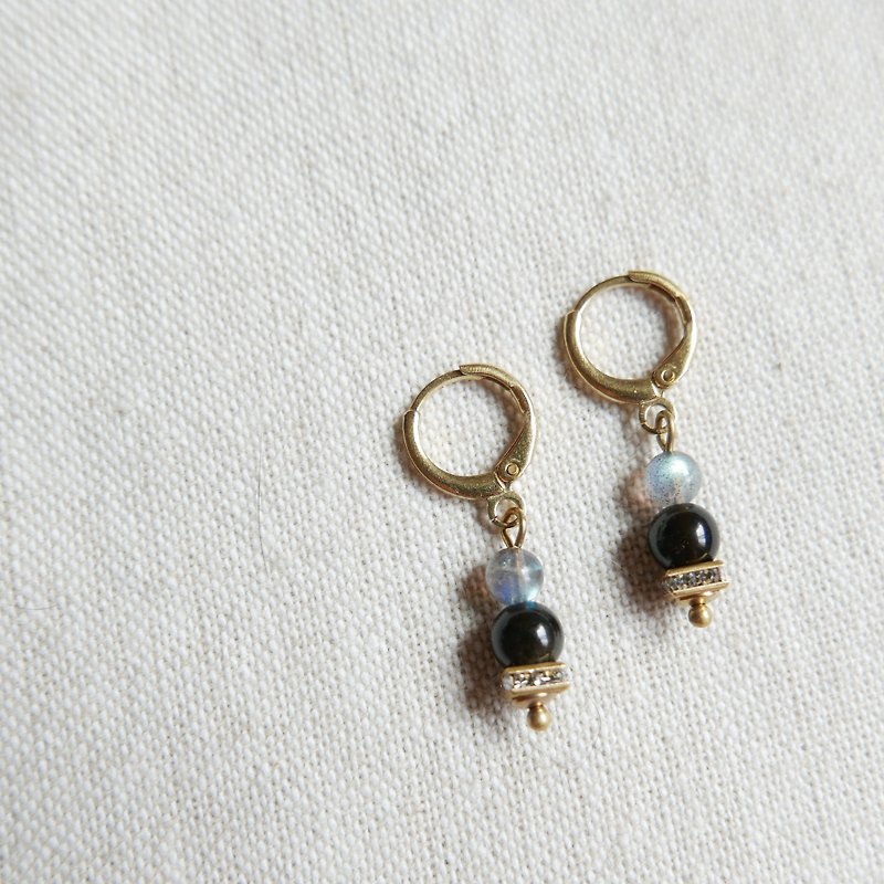 Micro sugar girl. Black 曜 zircon earrings - Earrings & Clip-ons - Gemstone Black