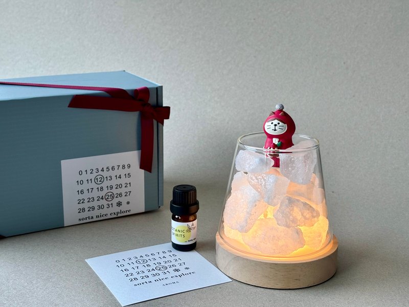 小貓香氛鹽燈 貓咪夜燈 閨蜜禮物 | 為節日而亮 - 香薰/精油/線香 - 水晶 紅色