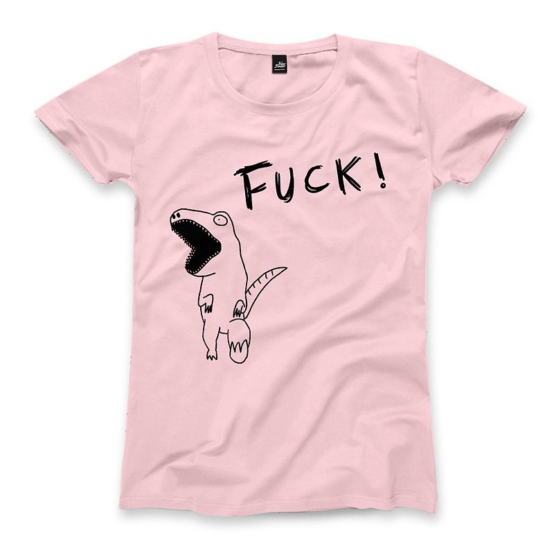 Shout Dinosaur - Pink - Female T-shirt - เสื้อยืดผู้หญิง - ผ้าฝ้าย/ผ้าลินิน สึชมพู