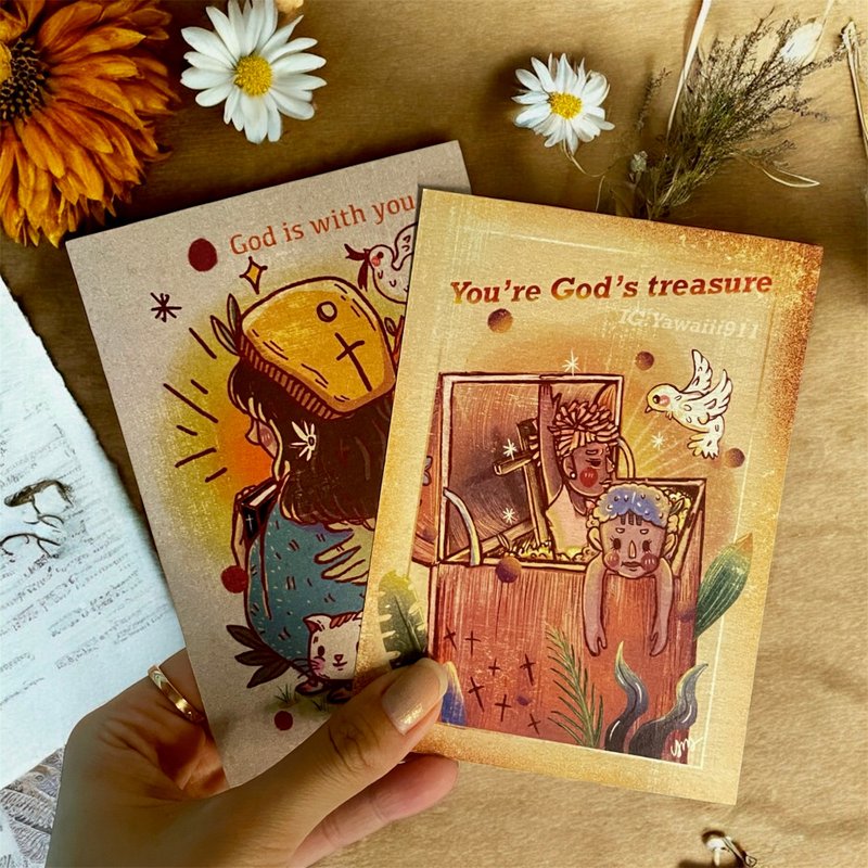 為你禱告祝福插畫卡片 - 卡片/明信片 - 紙 金色