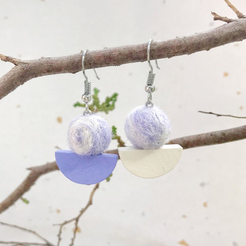 紫色幾何 手作羊毛耳環 可改耳夾 - 耳環/耳夾/耳骨夾 - 羊毛 紫色