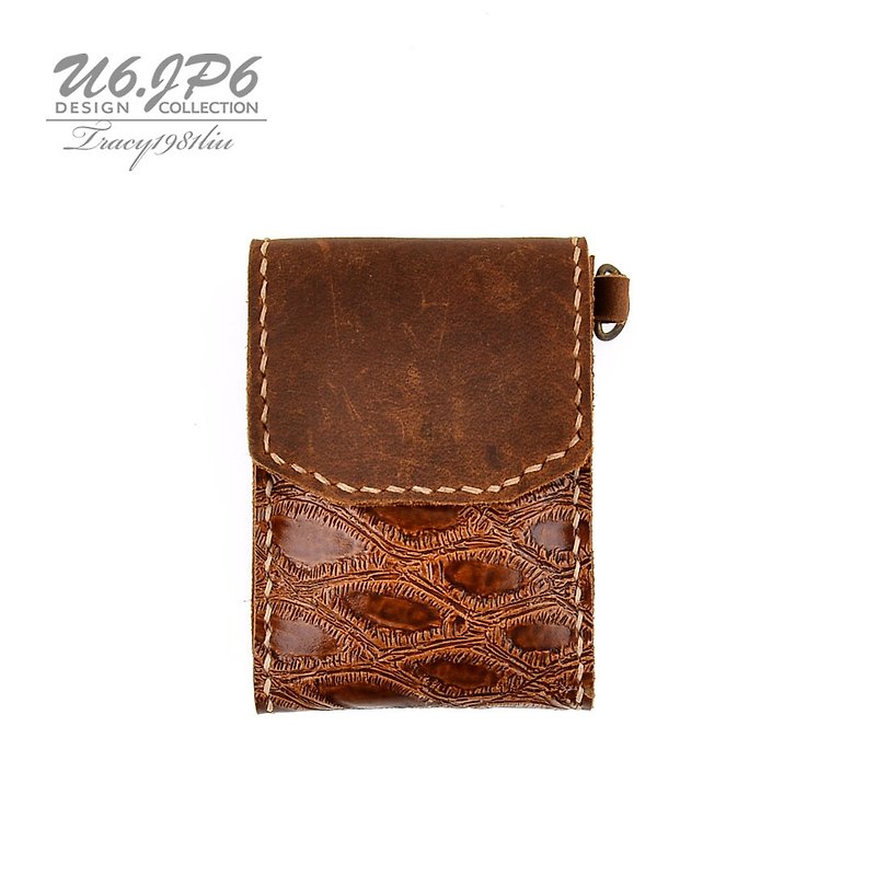 [U6.JP6 Handmade Leather Goods]-Pure hand-stitched imported cowhide natural hand-made leather. Coin purse/ card holder/ business card holder/ universal bag - Coin Purses - Genuine Leather Brown