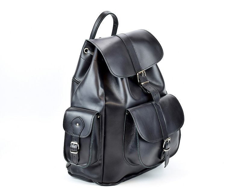 Black Leather Backpack, EXTRA LARGE Full Grain Leather Travel Backpack. - 後背包/書包 - 真皮 黑色