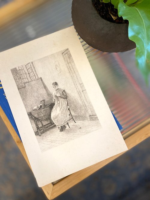 酷鴞藝術 Dead Poets Society 英國藝術家Helen Allingham-1882針織女孩- 蝕刻版畫 - Etching