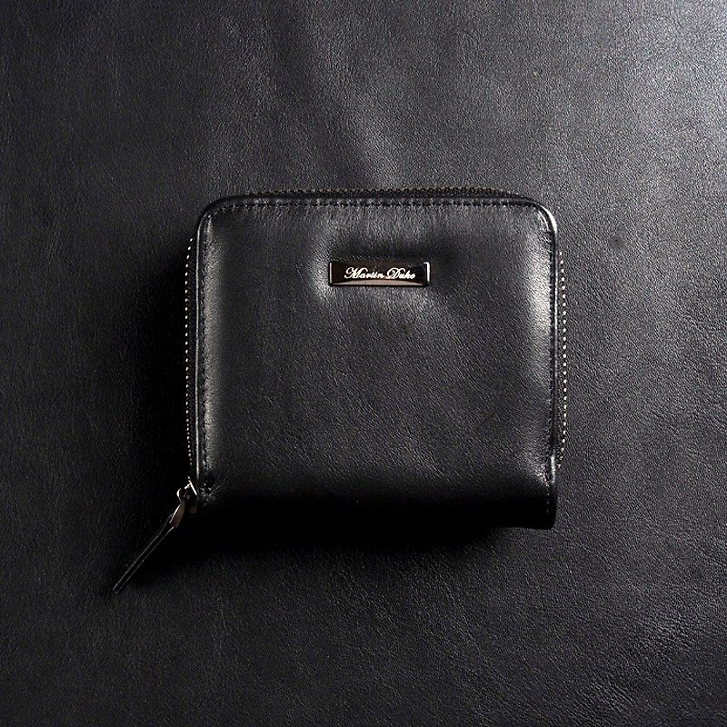 Leather Coins Separated Purse (Black) - กระเป๋าสตางค์ - หนังแท้ สีดำ