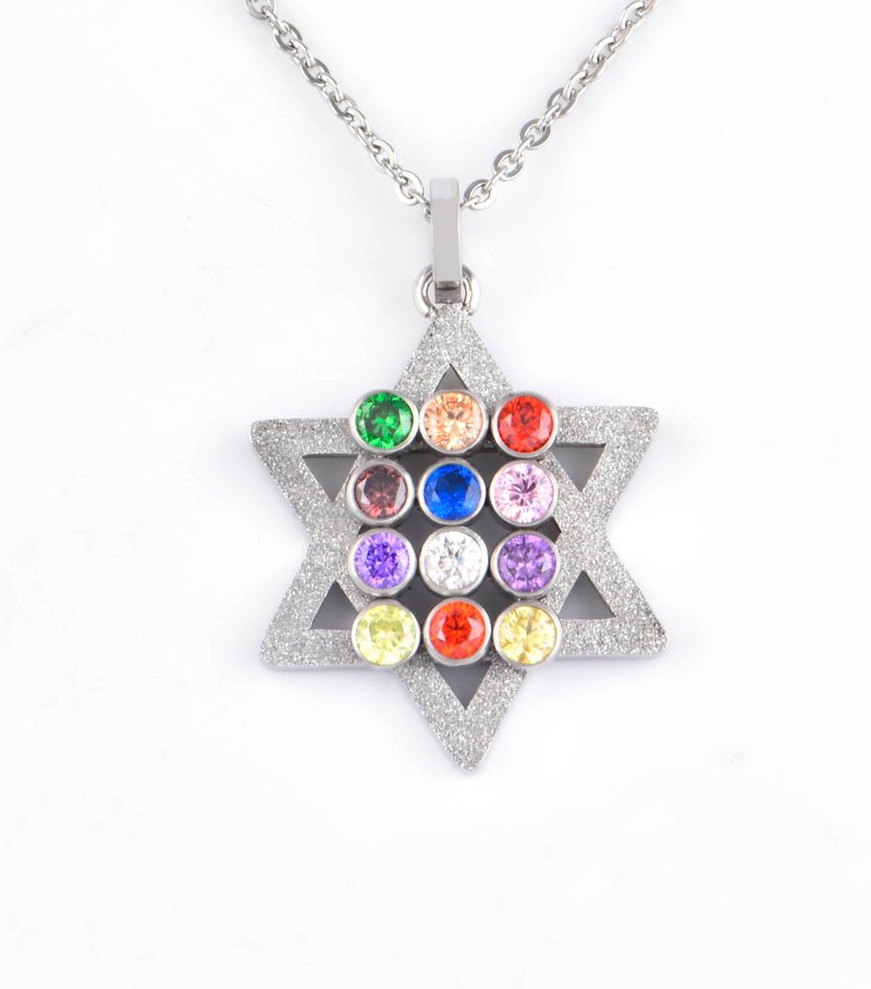 CZ | 12 Color Gemstone Star of David Priest Brand Necklace - Necklaces - Stainless Steel 